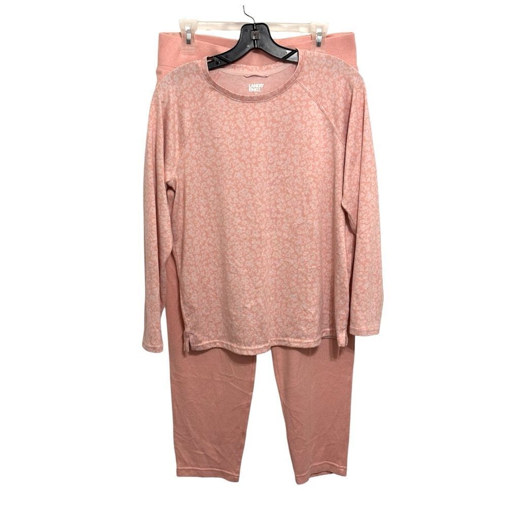 Land’s End |Women’s Rose Pink Floral Long Sleeve Soft Knit Pajamas PJ set Medium
